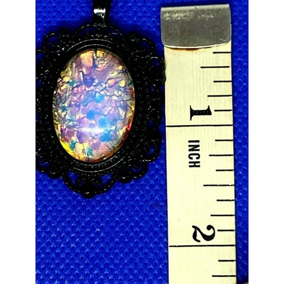 Opalescent Fire White Opal Black Enamel Necklace - Picture 8 of 9